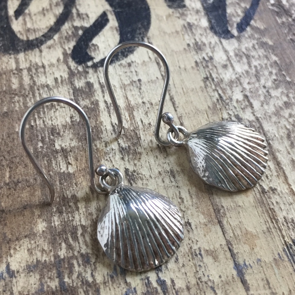 Sterling silver 925 scallop seashell dangle earrings beach coastal jewelry